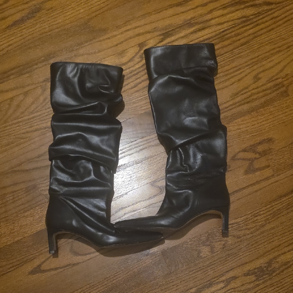 Zara Black Slouchy Heeled Boots